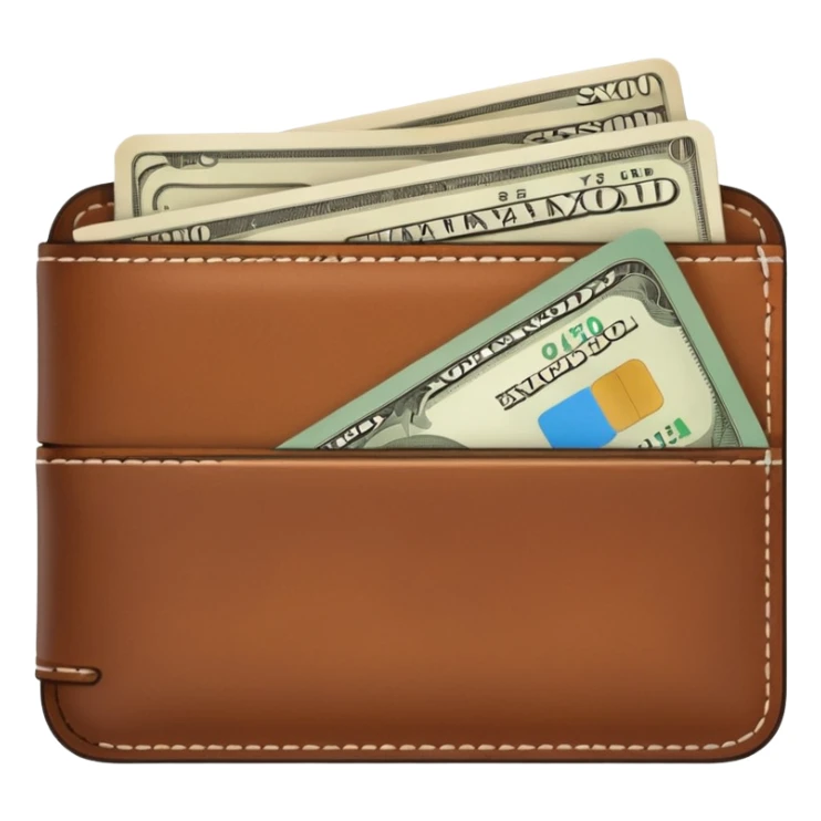 portefeuille marron avec quelques billets et carte bancaire sticker