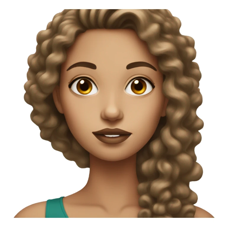 White woman with long dark brown curly hair doing makeup  sticker