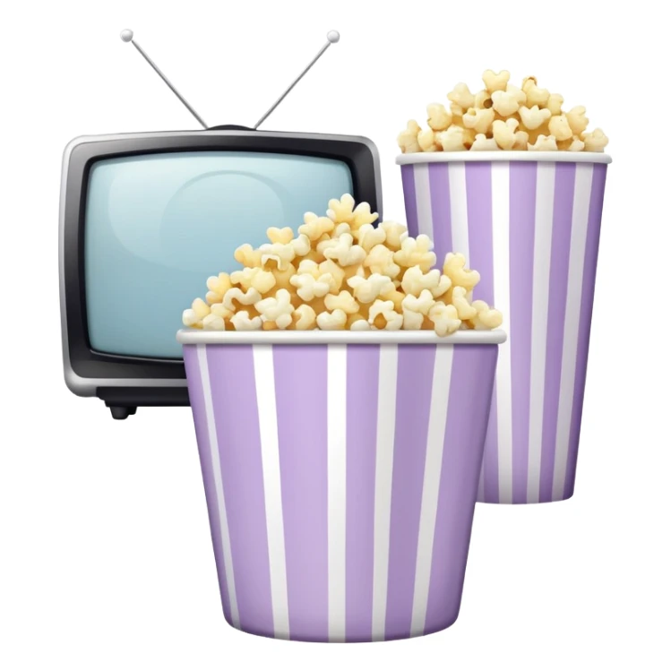 Popcorn in a striped cup pale purple with a TV sticker
