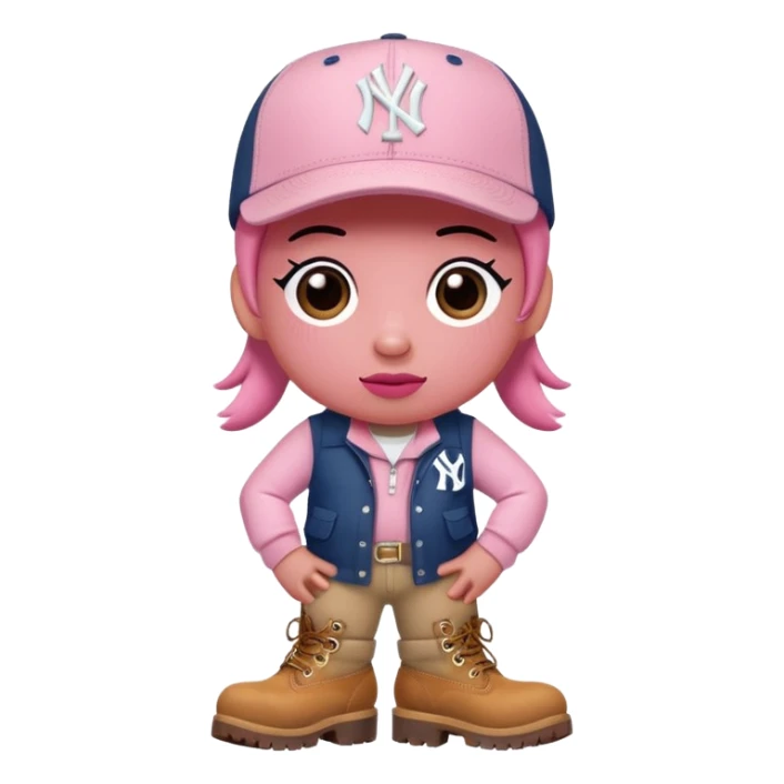 Kirby the cartoon character with timberland boots and a new york Yankee cap sticker
