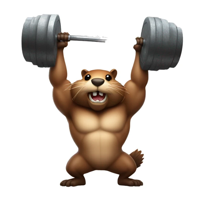 A beaver with strong muscles lifts the barbell sticker