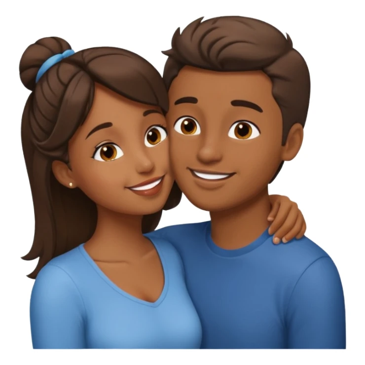 Brown skin girl kissing white brown haired guy sticker