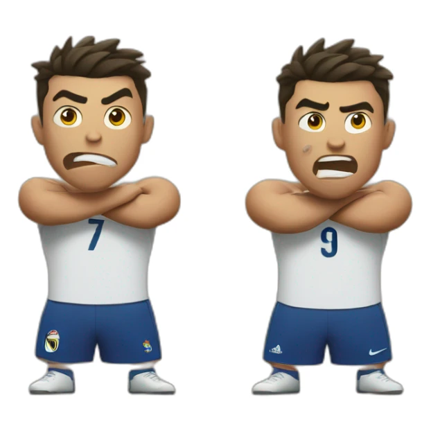 Ronaldo face with two expressions, one extremely angry, the other extremely happy sticker