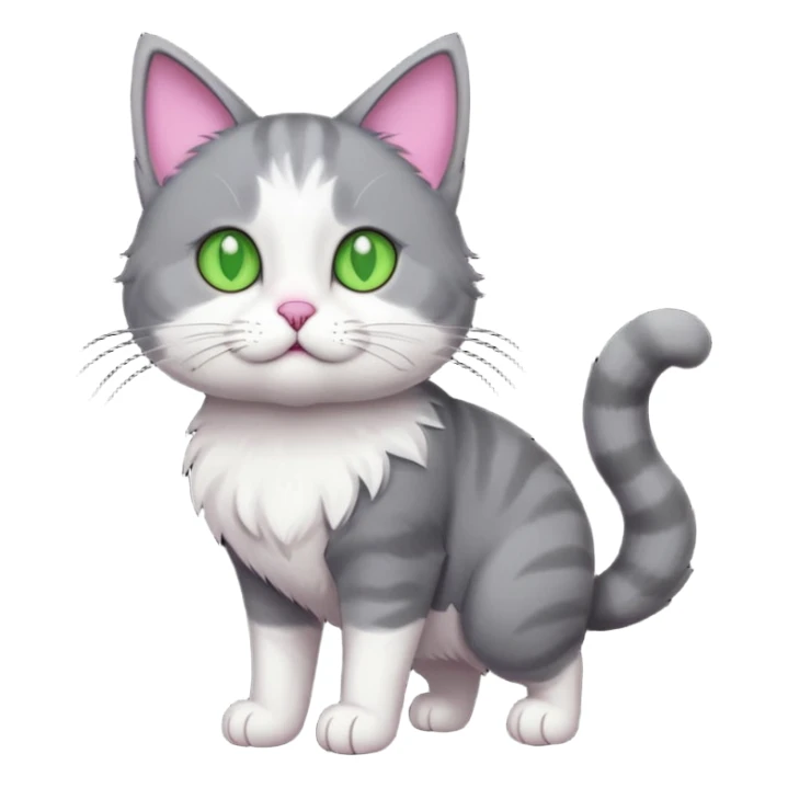 full body derpy looking large short hair dark grey and white cat sticker