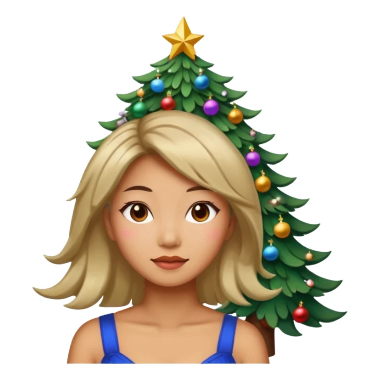 a asian woman whose hair is a Christmas tree sticker