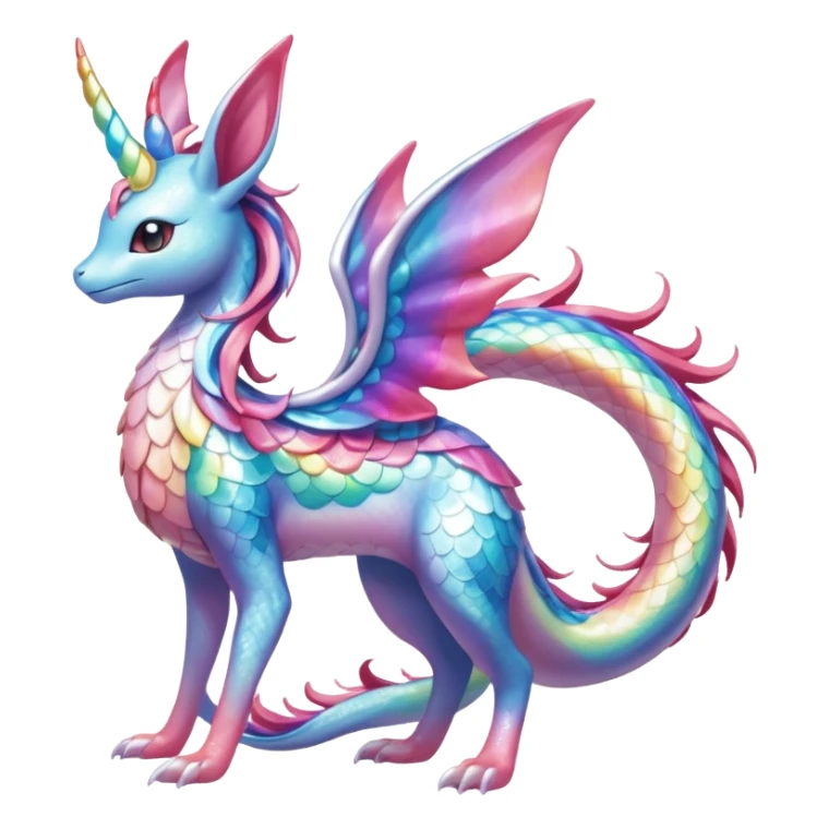 Shiny Sparkly beautiful gorgeous ethereal Rainbow Scaley Exotic Aurorus-Sylveon-Milotic-Dragonair-Fakémon-hybrid-creature (full body) sticker