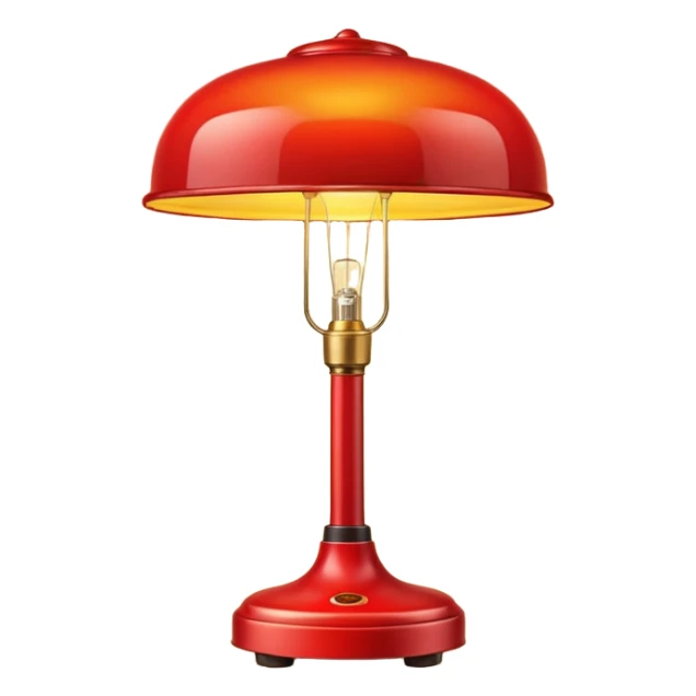 red stand lamp emitting yellow light, warm glow, smooth gradient, bright and saturated colors, minimal details, glossy highlights sticker
