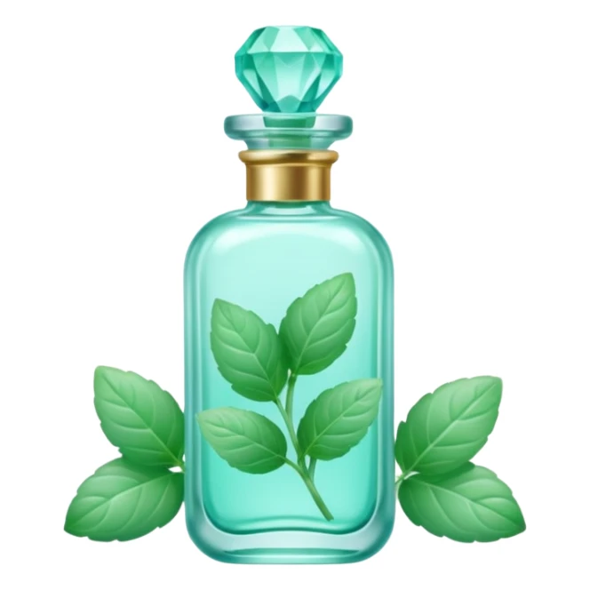 Minty perfume with mint plants, and turquoise crystals, pastel aesthetic, pastelcore sticker