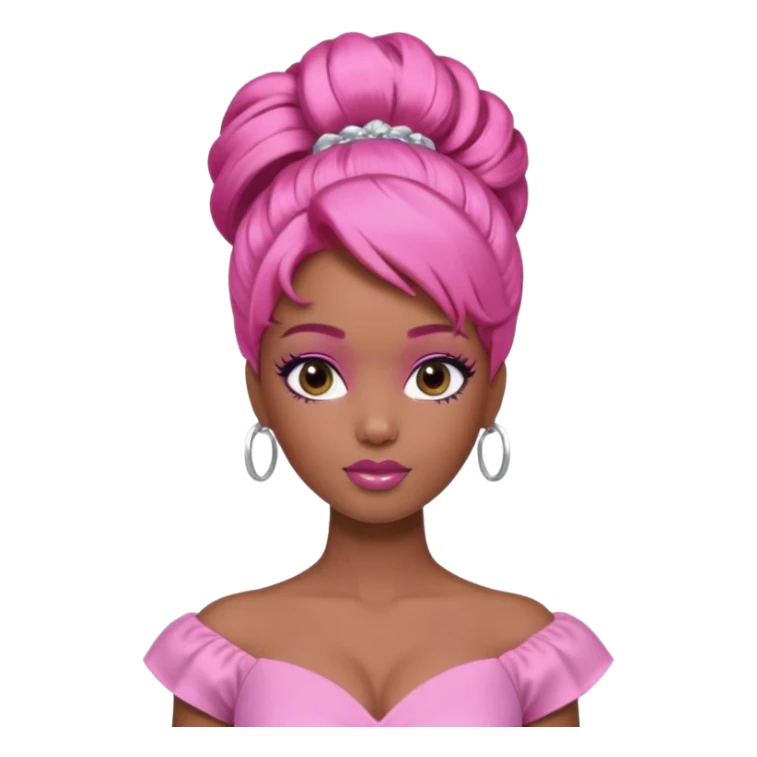 black barbie. updo hair, pink hair, perfect makeup and super pretty sticker
