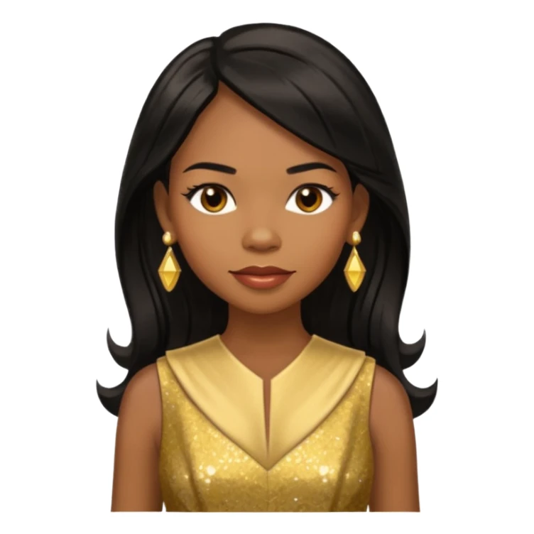 Michelle Williams R&B Singer, Long Black Hair, Medium Dark Skin, Brown Eyes, Gold Dress with earrings sticker