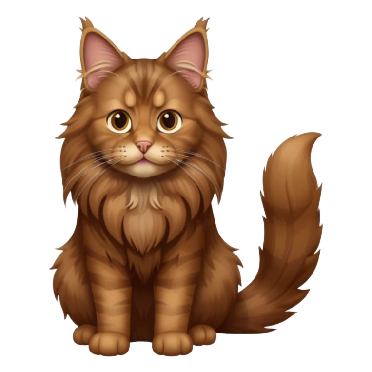 A high-resolution photo-realistic digital illustration of a brown maine coon cat, full body sticker