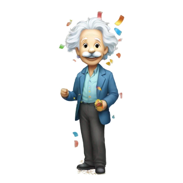 happy albert einstein standing and everwhere colorful confetti in his hand sticker