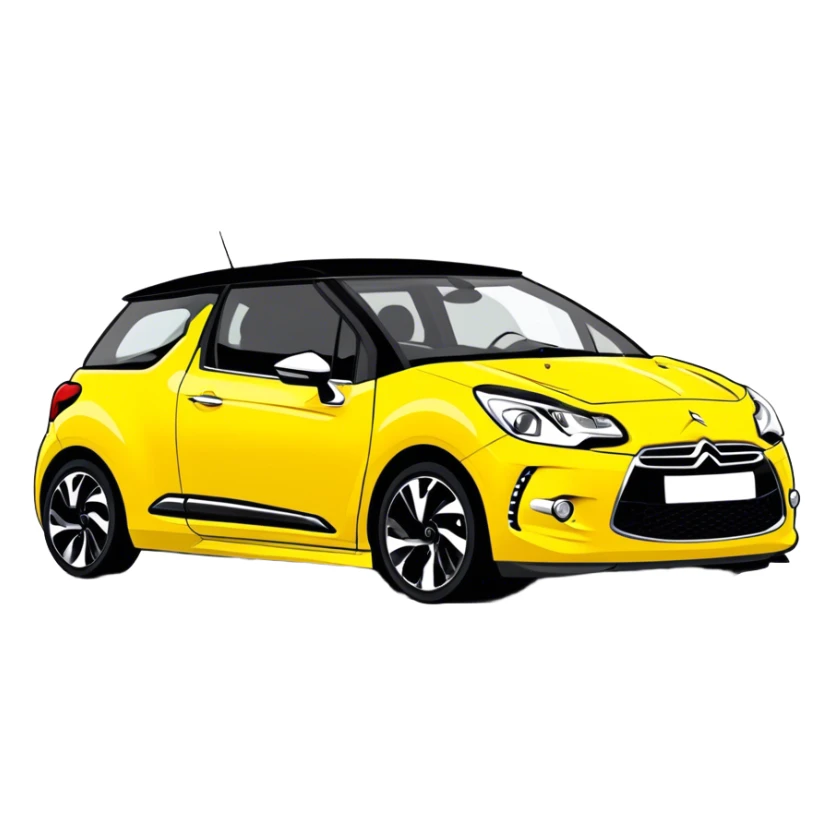 Yellow car Citroen DS3 with black roof sticker