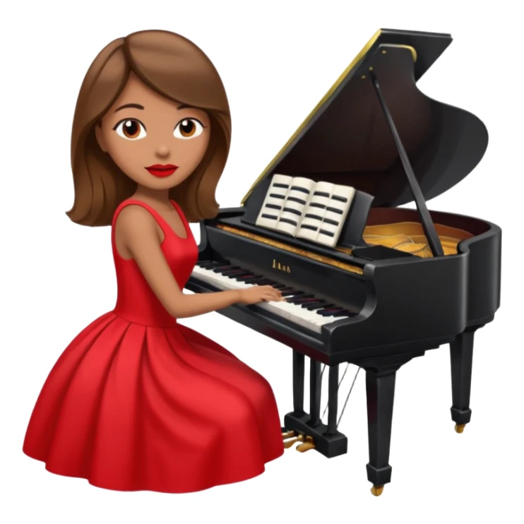 brownhaired woman with red lips, playing piano sticker