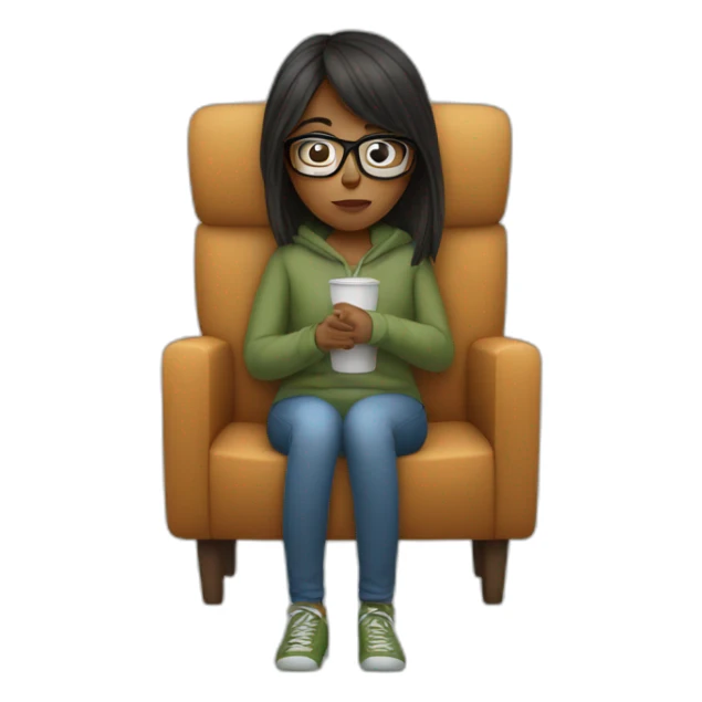 a girl with glasses sitting on a sofa having a bad cold sticker