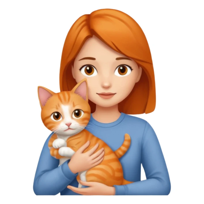 Brunette girl holding cute orange kitty sticker