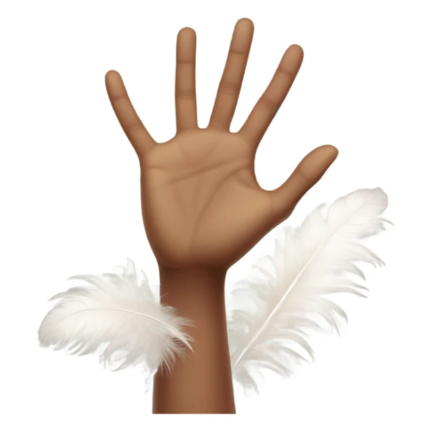 flying feather over brown female hand  sticker