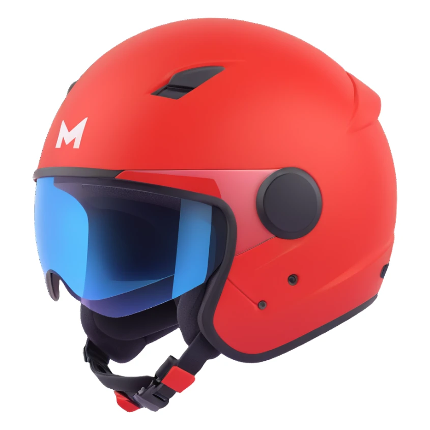 modern snowmobile helmet, red color, sleek and modern design sticker