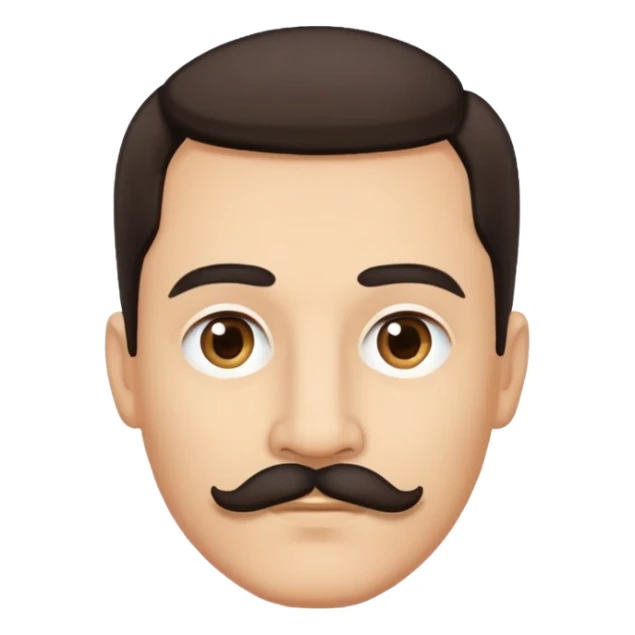 close-up of man face only with mustache, medium eyes, medium light skin tone, dark hair, no neck visible, just the face sticker