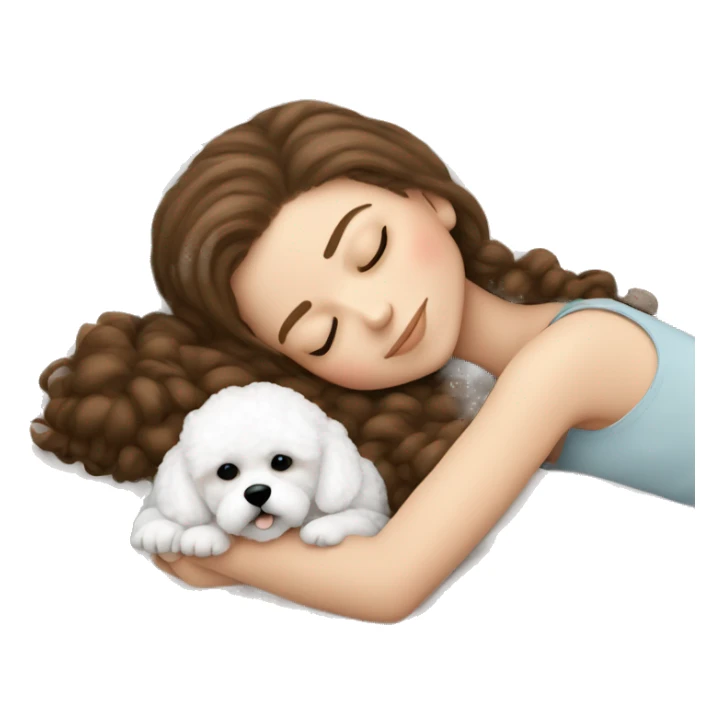 White girl brown hair sleeping with Mini Bichon sticker