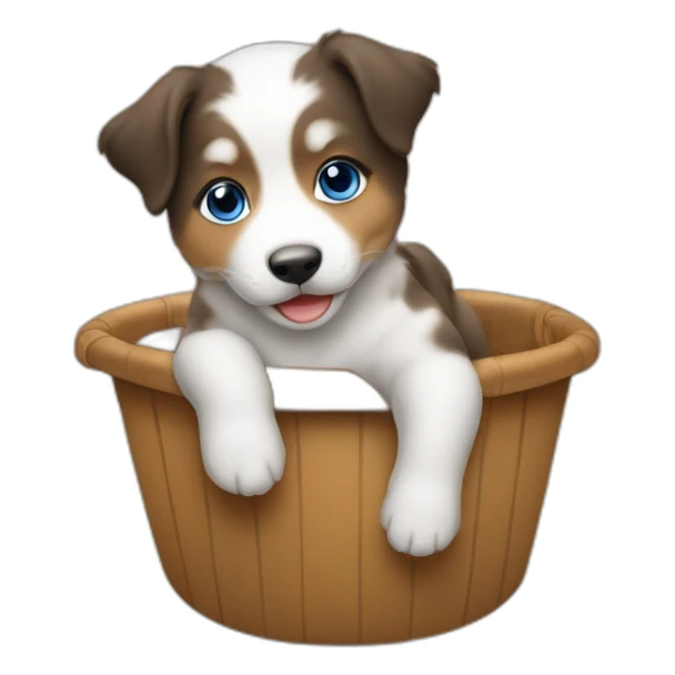 Asian baby riding on australian shepherd dog with blue eyes sticker