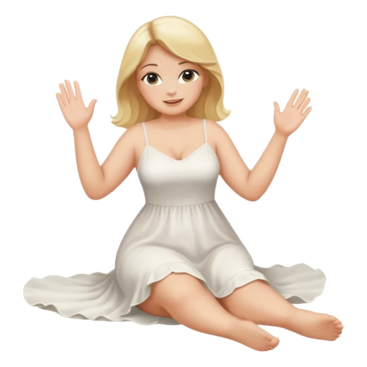 curvy blonde woman, back view, sitting on her soles, waving, SFW sticker