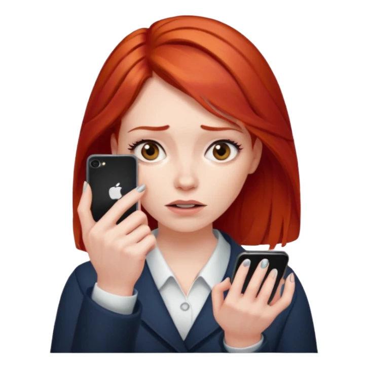 woman with red hair, tapping fingers impatiently, phone in hand sticker