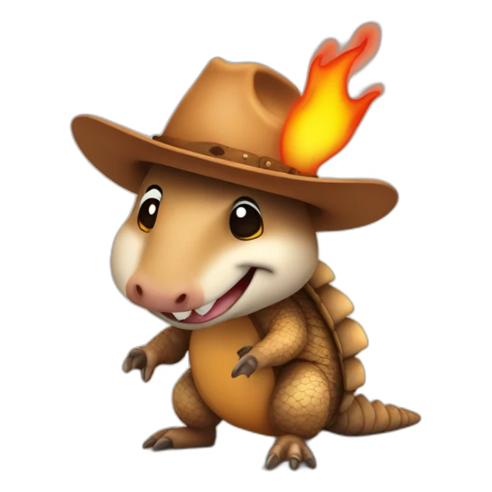 Armadillo in a cowboy hat that is on fire sticker