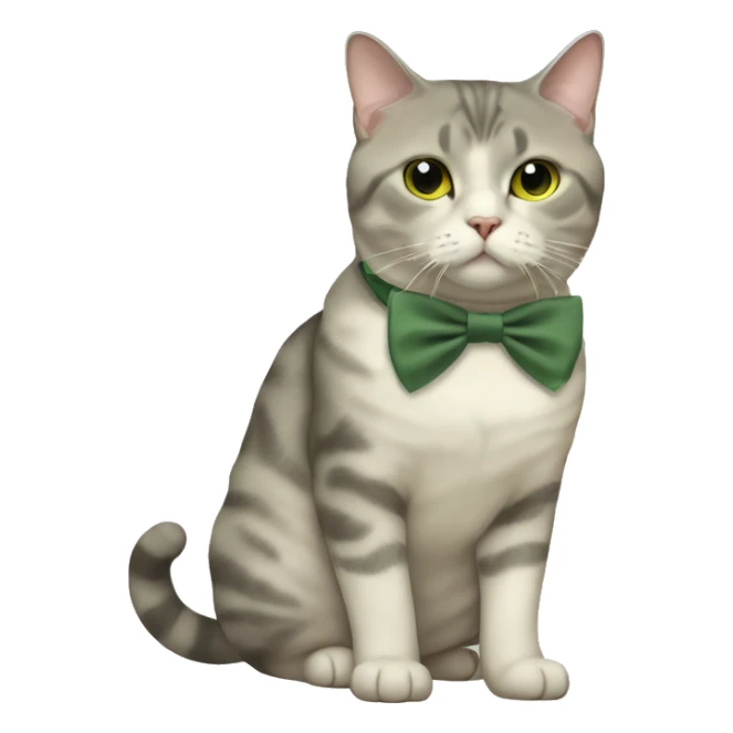 Aesthetic fat British short hair full body cat with sage green bow tie sticker