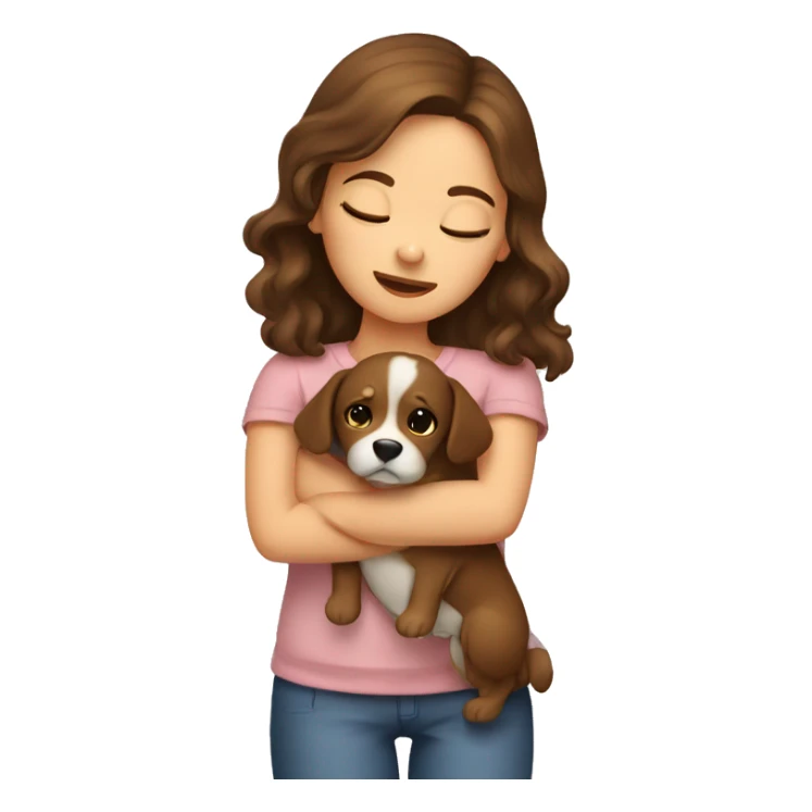 Brown hair girl with eyes closed hugging dog sticker