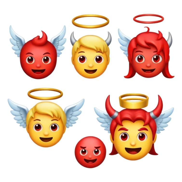 A combination of silly emoji, devil emoji and angel emoji  sticker