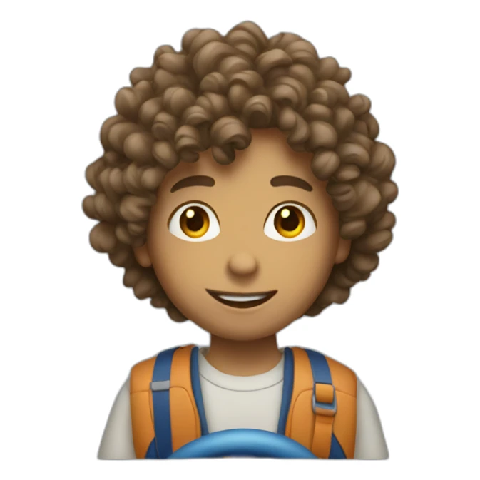 a boy with long curly hair driving a car sticker