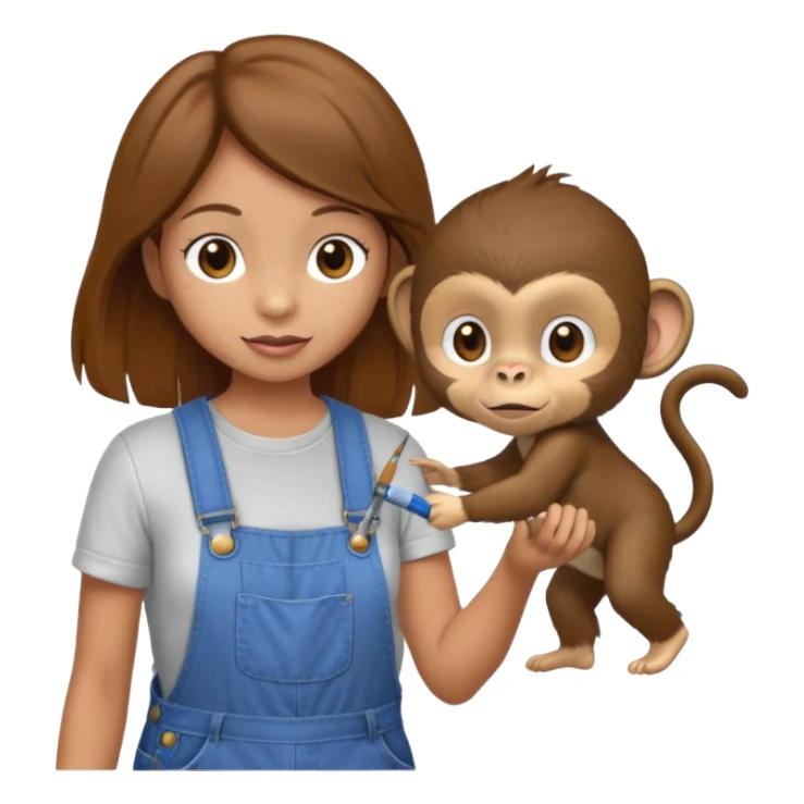 girl look like a monkey is painting monkey on the wall sticker