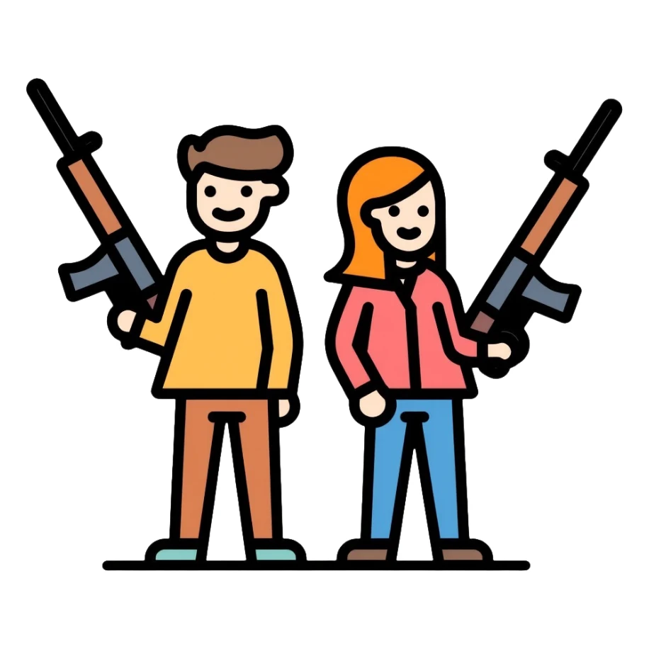 two people with weapons sticker