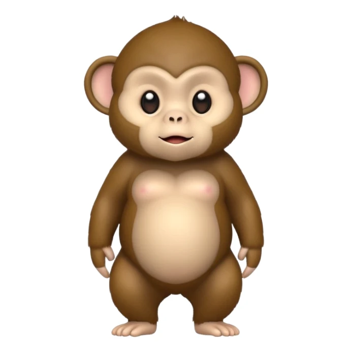 Cute 2.5D shading with fur and dark brown color Graphics. Front View Standing chubby Cute Monkey. For kids. sticker