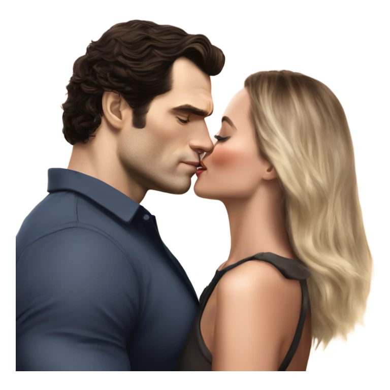 realistic photo of Henry Cavill kissing a beautiful female model while touching her cheek sticker