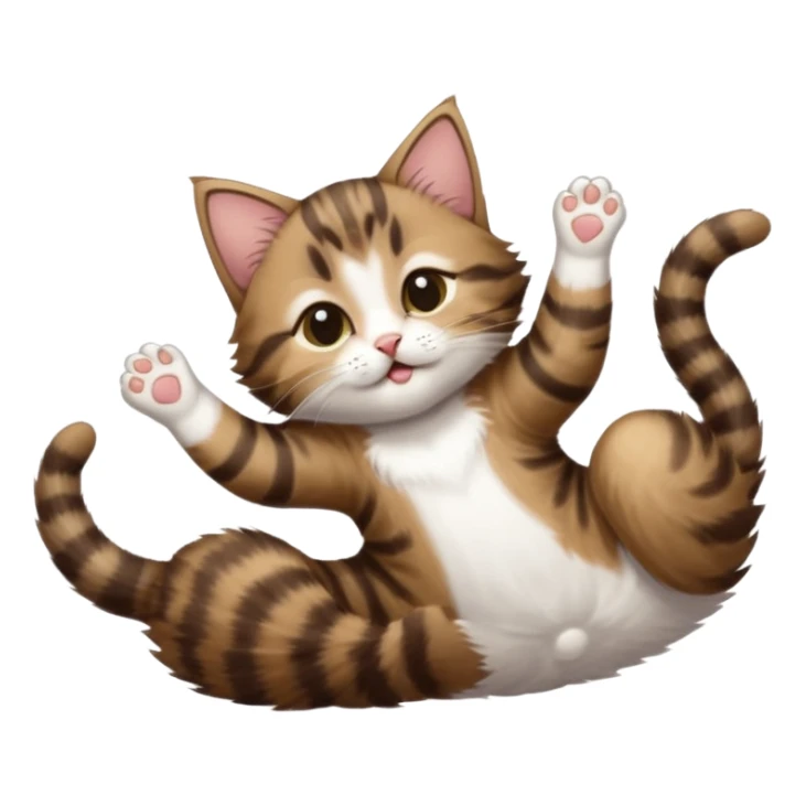 dark brown tabby and white kitten in funny positions stretched our upside down with eyes closed sticker