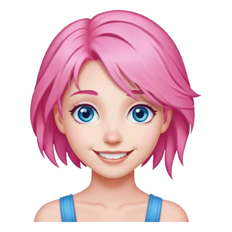 smiling girl with pink hair and blue eyes sticker