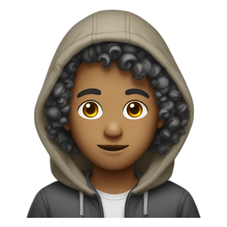 He has curly hair and is wearing a hoodie sticker