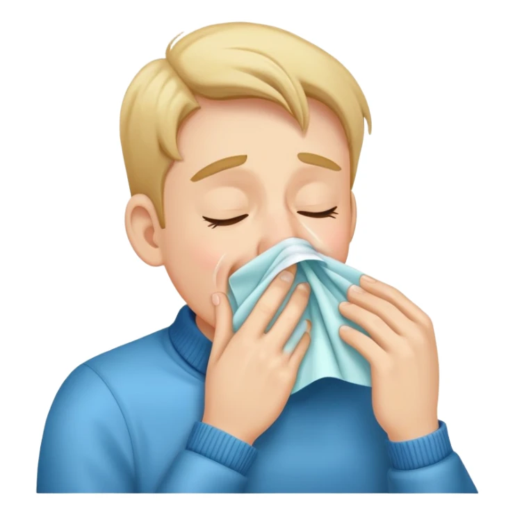 person sneezing into a handkerchief, simple and expressive, cheerful sticker