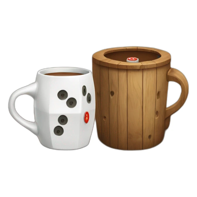 a wood tavern sign with a mug and a twenty sided dice sticker