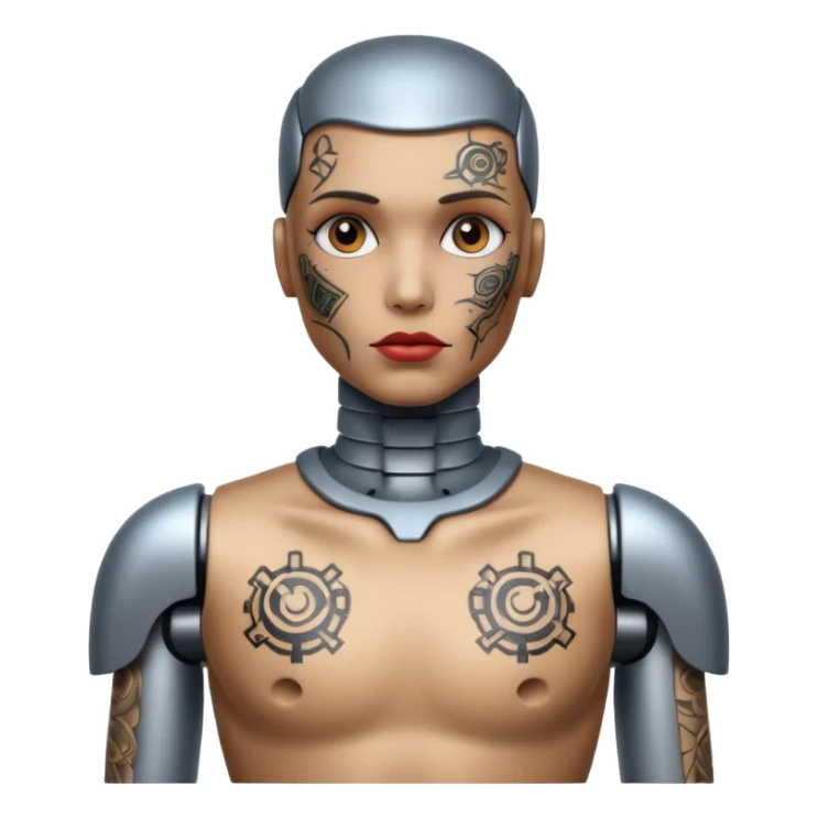 Tatooed robot, tatooes on chest, neck and face sticker