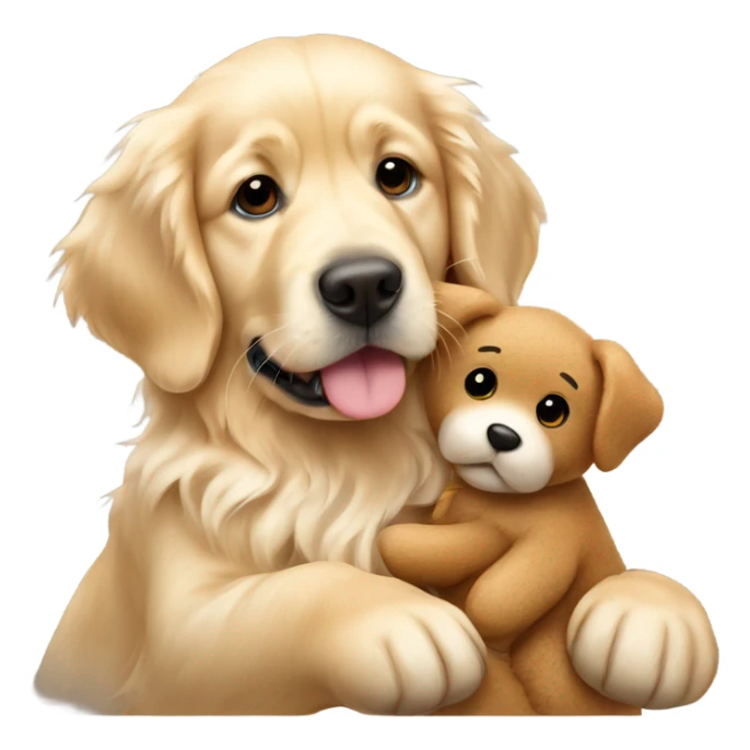 English cream golden retriever holding teddy bear sticker