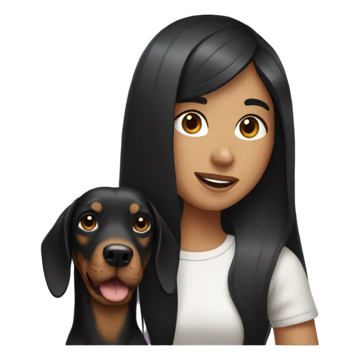 Long Black hair girl holding a Doberman sticker