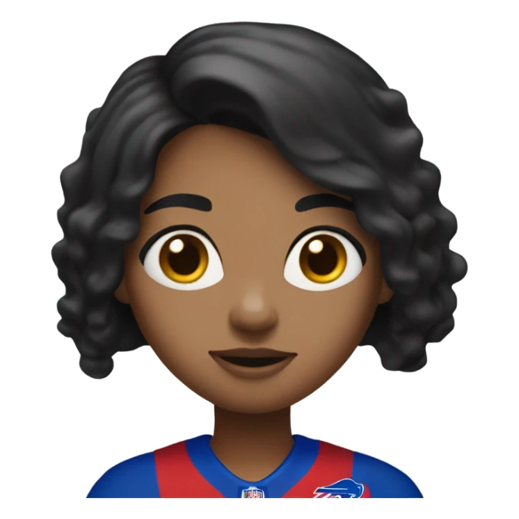 Girl with long black hair wearing buffalo bills jersey sticker
