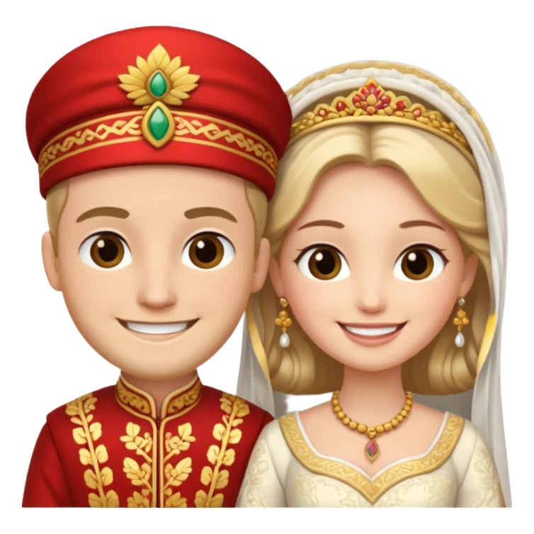 bride and groom in traditional outfit and smiling sticker