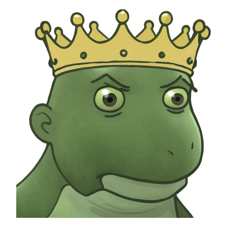 Kendrick Lamar depicted as a peepo king, round face, crown, playful and friendly vibe sticker