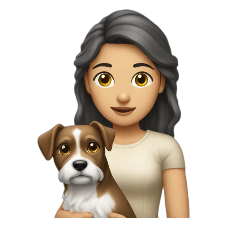 mujer pelo obscuro largo con perro maltés blanco sticker