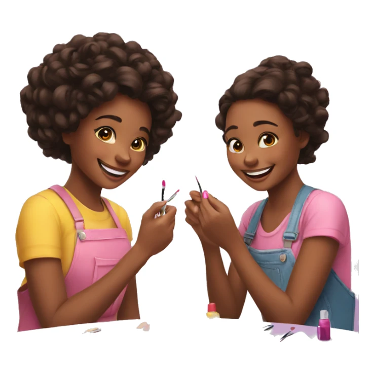 2 girls painting their nails and smiling sticker