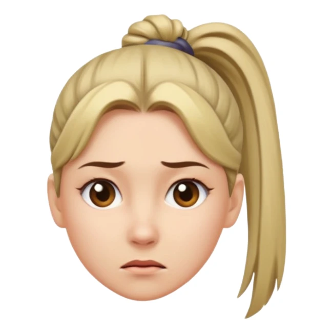 A woman with a ponytail tilting her head and wearing a dissatisfied expression. sticker
